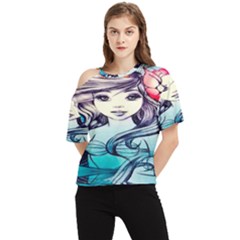 Beautifull Ariel Little Mermaid  Painting One Shoulder Cut Out Tee