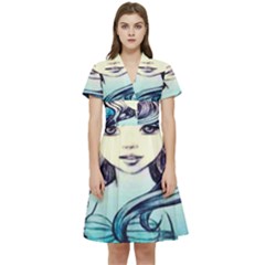 Beautifull Ariel Little Mermaid  Painting Short Sleeve Waist Detail Dress