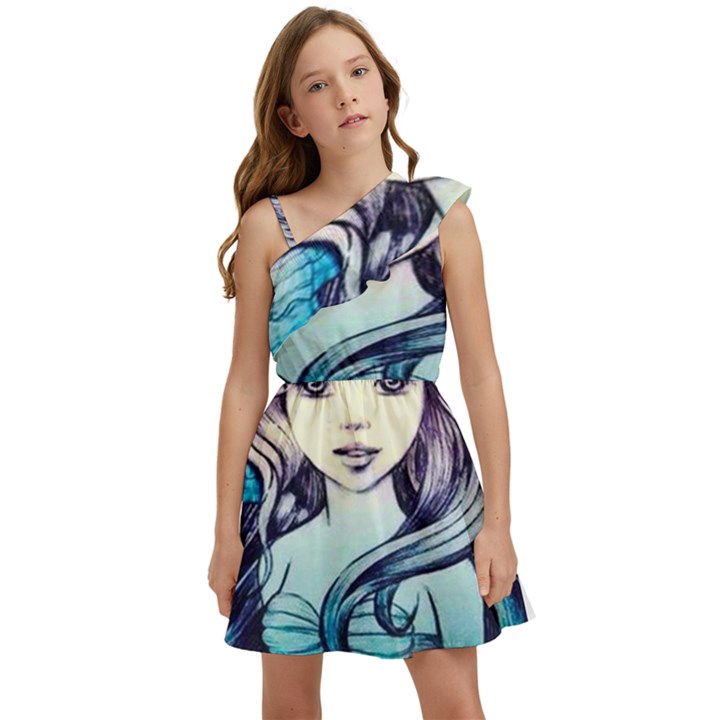 Beautifull Ariel Little Mermaid  Painting Kids  One Shoulder Party Dress