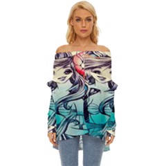 Beautifull Ariel Little Mermaid  Painting Off Shoulder Chiffon Pocket Shirt by artworkshop