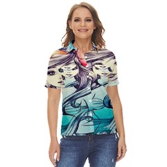 Beautifull Ariel Little Mermaid  Painting Women s Short Sleeve Double Pocket Shirt