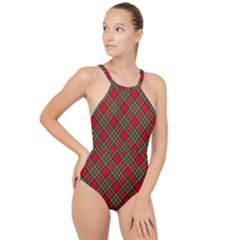 Royal Stewart Tartan High Neck One Piece Swimsuit by sifis