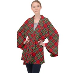 Royal Stewart Tartan Long Sleeve Velvet Kimono  by sifis