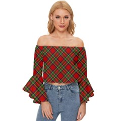 Royal Stewart Tartan Off Shoulder Flutter Bell Sleeve Top by sifis