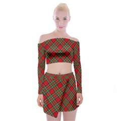 Royal Stewart Tartan Off Shoulder Top With Mini Skirt Set by sifis