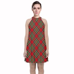 Royal Stewart Tartan Velvet Halter Neckline Dress  by sifis