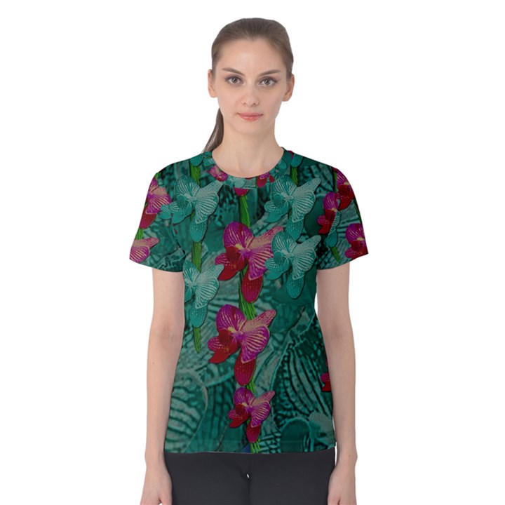 Rare Excotic Forest Of Wild Orchids Vines Blooming In The Calm Women s Cotton Tee