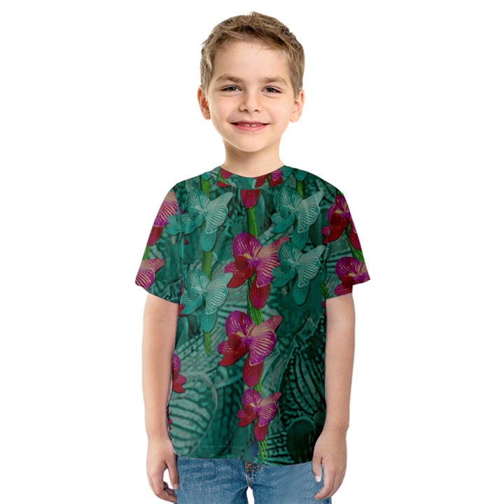 Rare Excotic Forest Of Wild Orchids Vines Blooming In The Calm Kids  Sport Mesh Tee