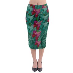 Rare Excotic Forest Of Wild Orchids Vines Blooming In The Calm Midi Pencil Skirt by pepitasart