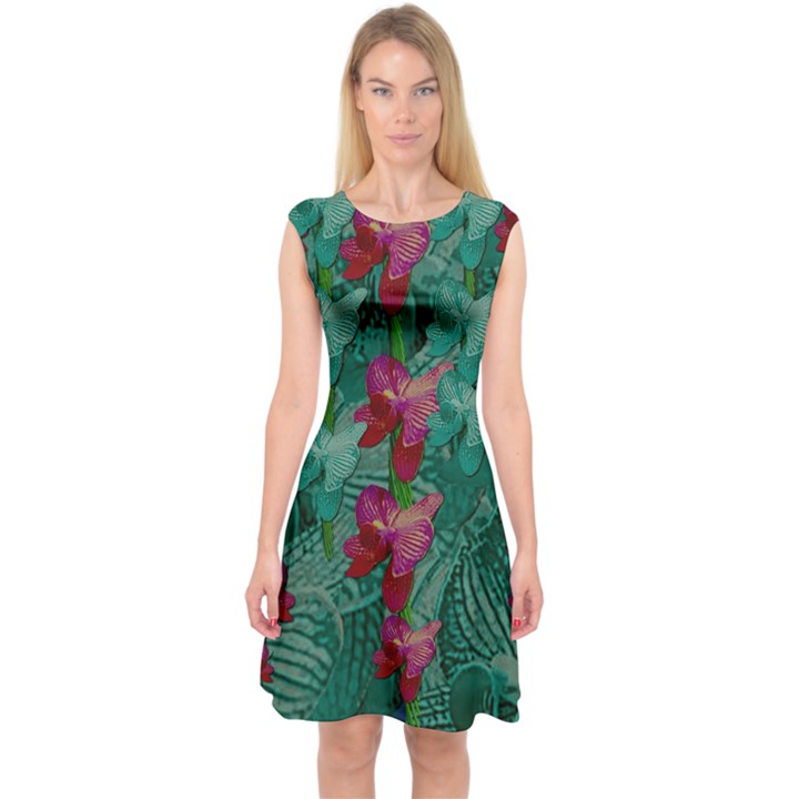 Rare Excotic Forest Of Wild Orchids Vines Blooming In The Calm Capsleeve Midi Dress