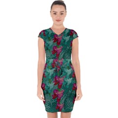 Rare Excotic Forest Of Wild Orchids Vines Blooming In The Calm Capsleeve Drawstring Dress  by pepitasart