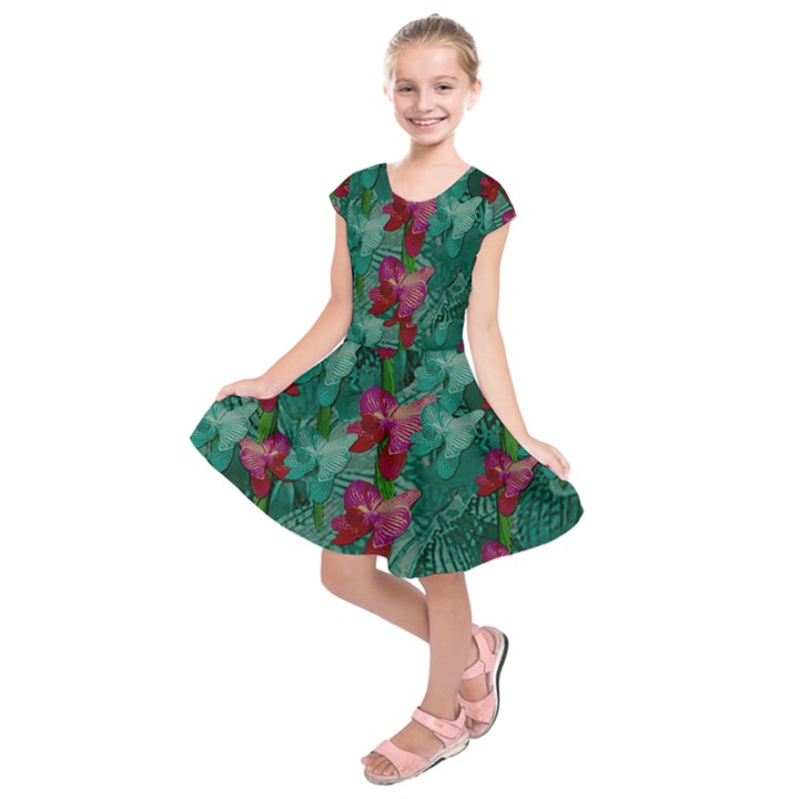 Rare Excotic Forest Of Wild Orchids Vines Blooming In The Calm Kids  Short Sleeve Dress