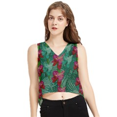 Rare Excotic Forest Of Wild Orchids Vines Blooming In The Calm V-neck Cropped Tank Top by pepitasart