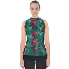 Rare Excotic Forest Of Wild Orchids Vines Blooming In The Calm Mock Neck Shell Top by pepitasart