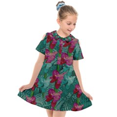 Rare Excotic Forest Of Wild Orchids Vines Blooming In The Calm Kids  Short Sleeve Shirt Dress by pepitasart