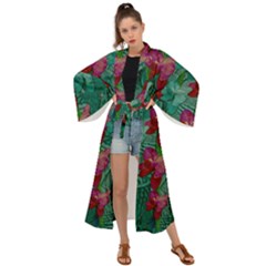 Rare Excotic Forest Of Wild Orchids Vines Blooming In The Calm Maxi Kimono by pepitasart