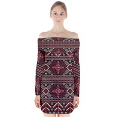 Ukrainian-folk-seamless-pattern-ornament Long Sleeve Off Shoulder Dress by Wegoenart