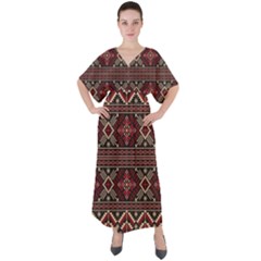 Ukrainian-folk-seamless-pattern-ornament V-neck Boho Style Maxi Dress by Wegoenart