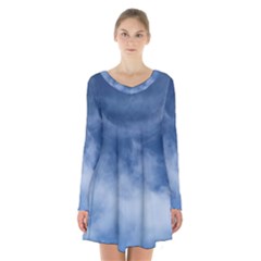 Sky Wishes 10000 Long Sleeve Velvet V-neck Dress