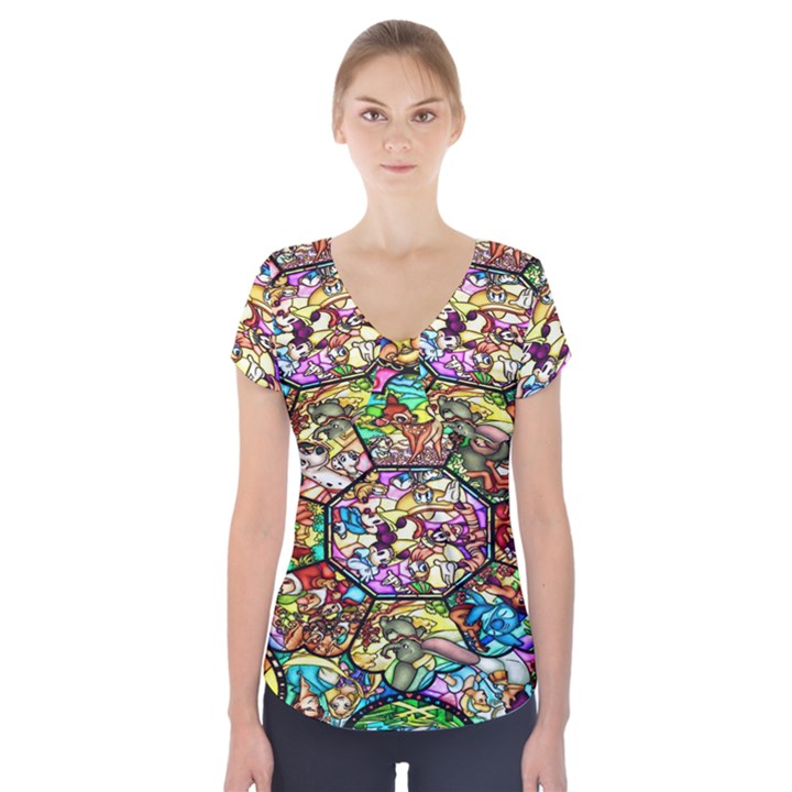 Character Disney Stained Short Sleeve Front Detail Top