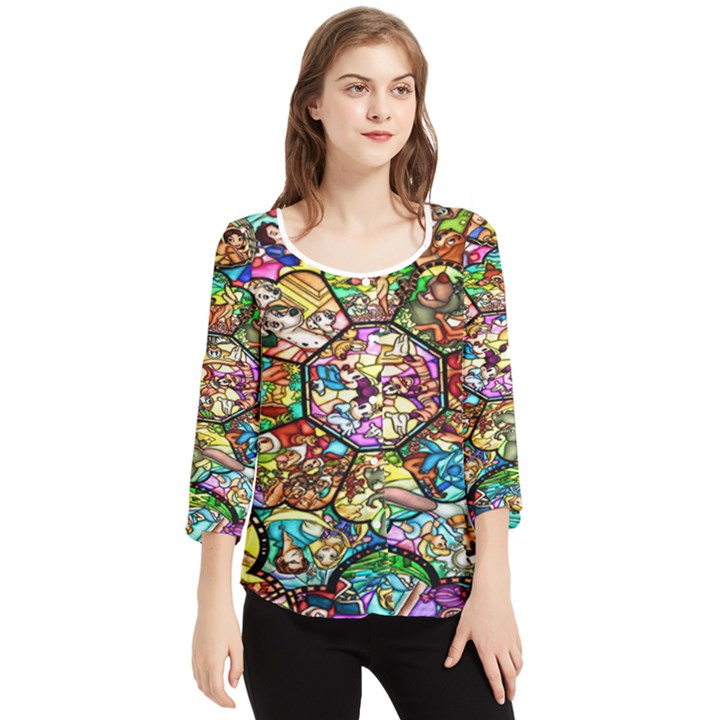 Character Disney Stained Chiffon Quarter Sleeve Blouse