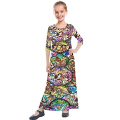 Character Disney Stained Kids  Quarter Sleeve Maxi Dress by artworkshop