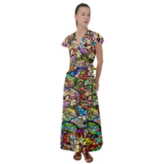 Character Disney Stained Flutter Sleeve Maxi Dress by artworkshop