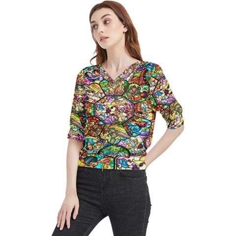 Character Disney Stained Quarter Sleeve Blouse by artworkshop