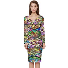 Character Disney Stained Long Sleeve V-neck Bodycon Dress  by artworkshop