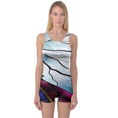 Anna Disney Frozen Stained Glass One Piece Boyleg Swimsuit by artworkshop