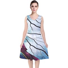 Anna Disney Frozen Stained Glass V-neck Midi Sleeveless Dress  by artworkshop