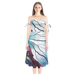 Anna Disney Frozen Stained Glass Shoulder Tie Bardot Midi Dress by artworkshop