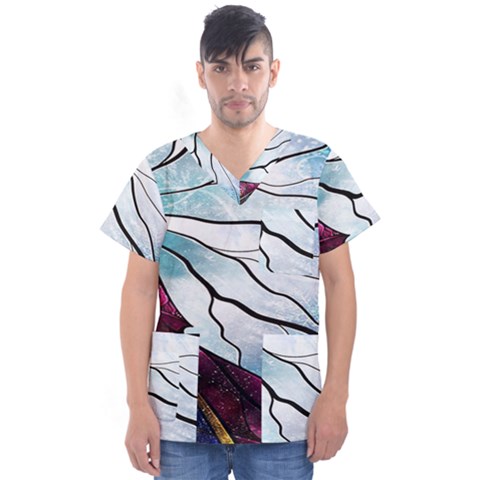 Anna Disney Frozen Stained Glass Men s V-neck Scrub Top by artworkshop