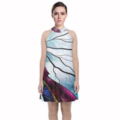 Anna Disney Frozen Stained Glass Velvet Halter Neckline Dress  by artworkshop