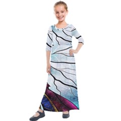 Anna Disney Frozen Stained Glass Kids  Quarter Sleeve Maxi Dress by artworkshop