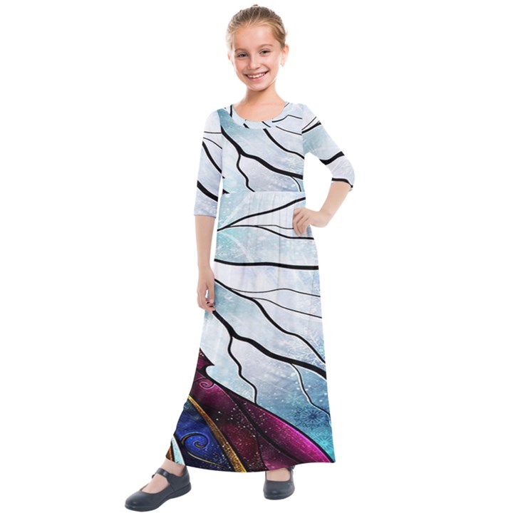 Anna Disney Frozen Stained Glass Kids  Quarter Sleeve Maxi Dress