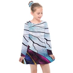 Anna Disney Frozen Stained Glass Kids  Long Sleeve Dress by artworkshop