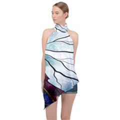 Anna Disney Frozen Stained Glass Halter Asymmetric Satin Top by artworkshop