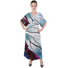 Anna Disney Frozen Stained Glass V-neck Boho Style Maxi Dress by artworkshop