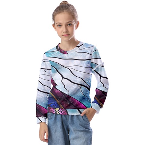 Anna Disney Frozen Stained Glass Kids  Long Sleeve Tee With Frill  by artworkshop