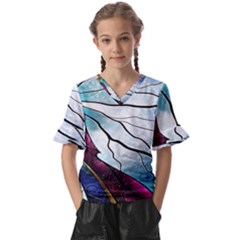 Anna Disney Frozen Stained Glass Kids  V-neck Horn Sleeve Blouse