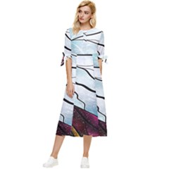 Anna Disney Frozen Stained Glass Bow Sleeve Chiffon Midi Dress by artworkshop