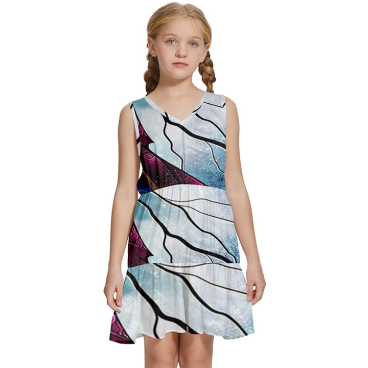 Anna Disney Frozen Stained Glass Kids  Sleeveless Tiered Mini Dress