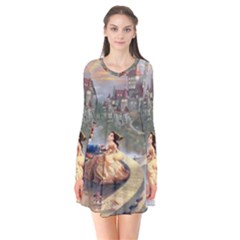 Beauty And The Beast Castle Long Sleeve V-neck Flare Dress by artworkshop