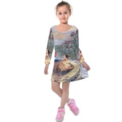 Beauty And The Beast Castle Kids  Long Sleeve Velvet Dress by artworkshop