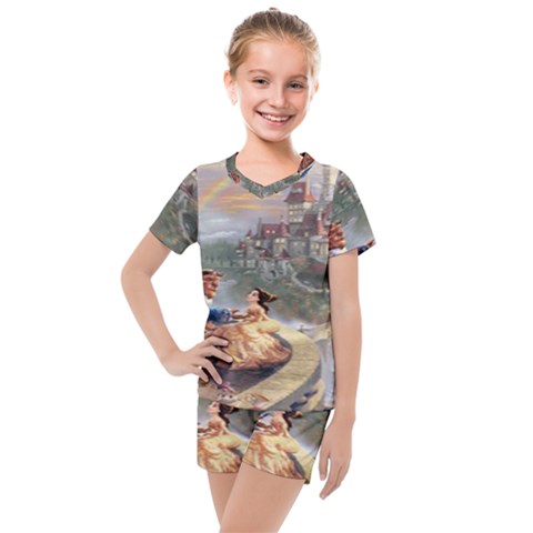 Beauty And The Beast Castle Kids  Mesh Tee And Shorts Set by artworkshop