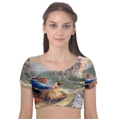 Beauty And The Beast Castle Velvet Short Sleeve Crop Top  by artworkshop