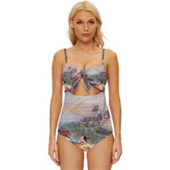 Beauty And The Beast Castle Knot Front One-piece Swimsuit