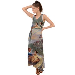 Beauty And The Beast Castle V-neck Chiffon Maxi Dress by artworkshop