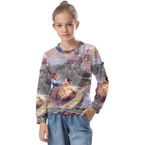 Beauty And The Beast Castle Kids  Long Sleeve Tee With Frill  by artworkshop